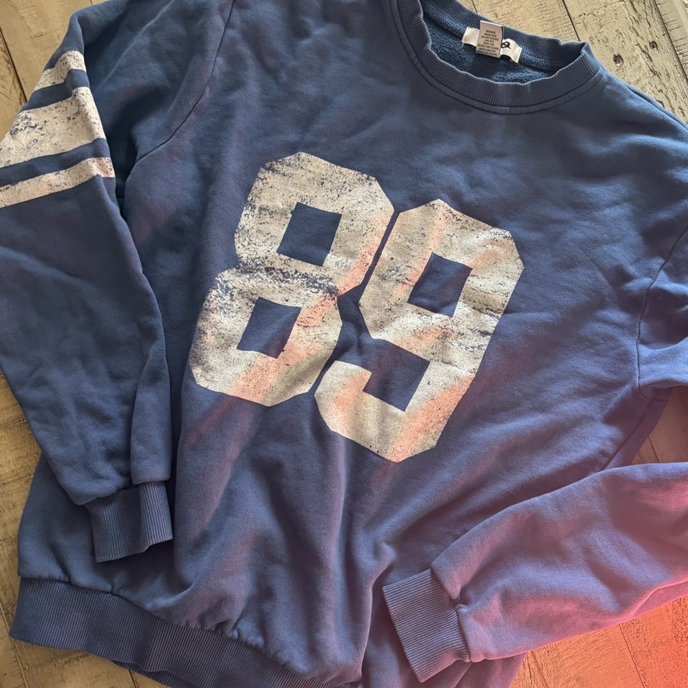 RSQ Navy Crewneck Sweater with White '89' Print